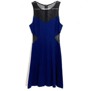Intermix Dress Womens Size Small Mesh Cut Out Panel Fit & Flare Sleeveless Blue